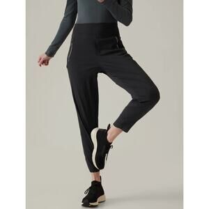 ATHLETA Black Trekkie North Elastic Drawstring Waist Zip Pocket Jogger Pants 6